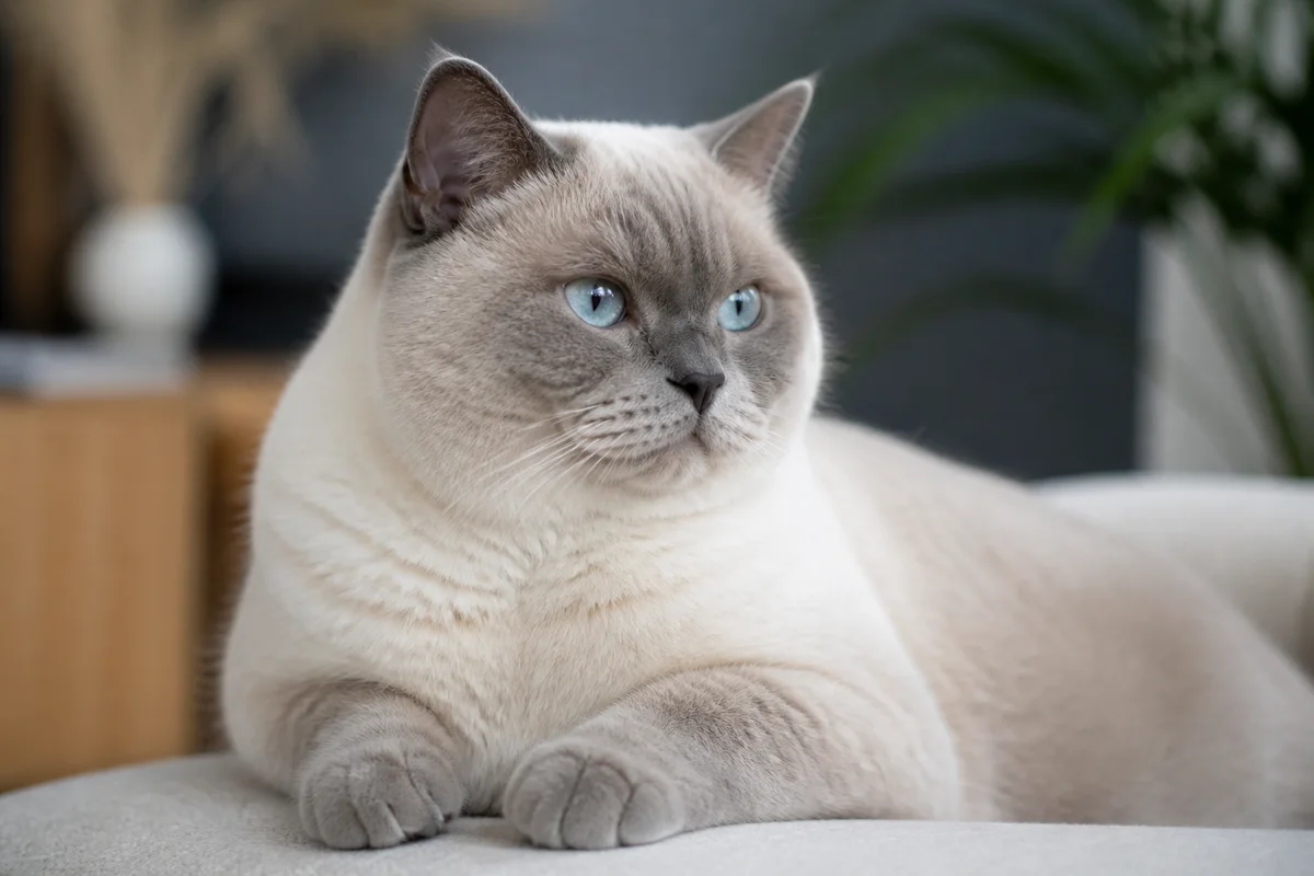 British Shorthair colorpoint, masque et points visibles en lumière naturelle